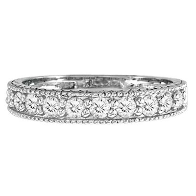 Vintage Style Diamond Wedding Ring Band Half-Way 14k White Gold 0.55ct