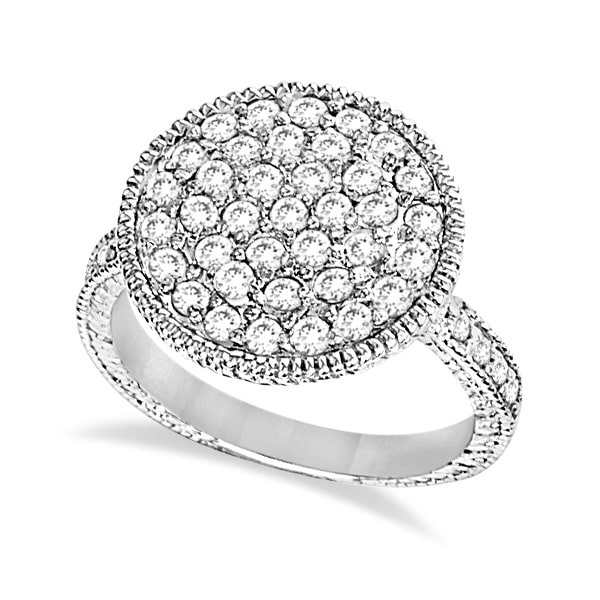 Diamond Large Circle Cocktail Right-Hand Ring 14k White Gold (1.51ct)