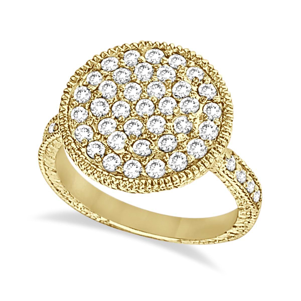 Diamond Large Circle Cocktail Right-Hand Ring 14k Yellow Gold (1.51ct)