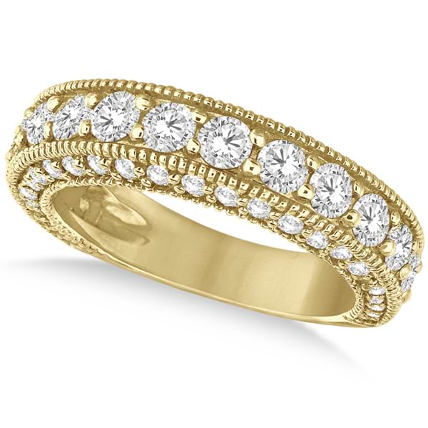 Rim-Accented Milgrain Edged Diamond Ring 14k Yellow Gold (2.10ct)