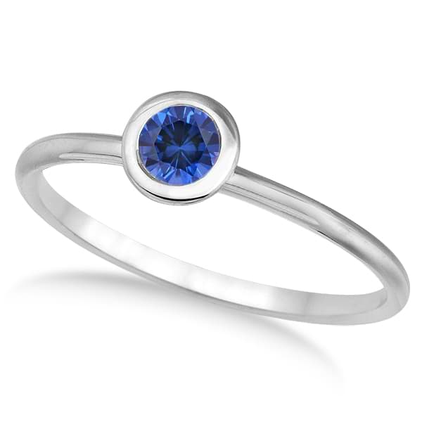 Blue Sapphire Bezel-Set Solitaire Ring in 14k White Gold (0.50ct)