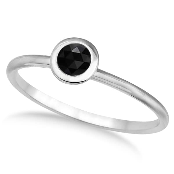 Bezel-Set Solitaire Style Black Onyx Ring 14k White Gold (0.50ct)