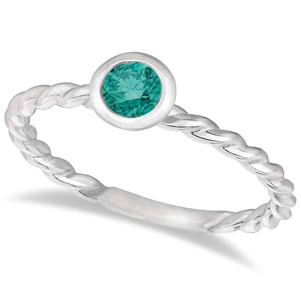 Fancy Blue Bezel Diamond Solitaire Swirl Ring 14k White Gold (0.30ct)
