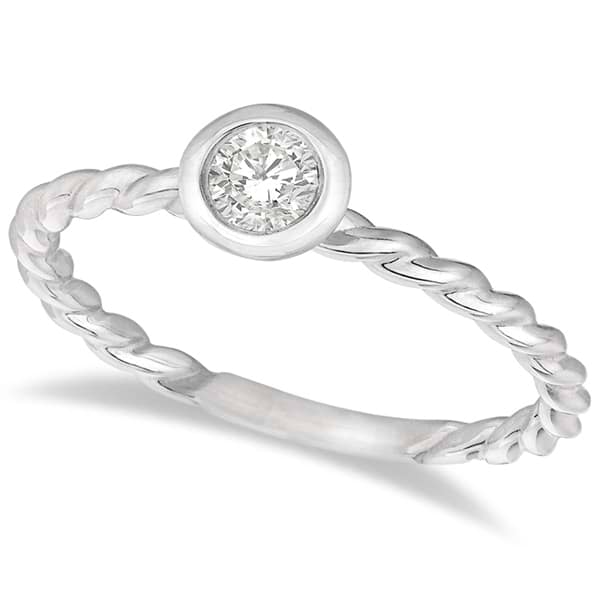 Bezel Set Diamond Solitaire Swirl Ring Band 14k White Gold (0.30ct)