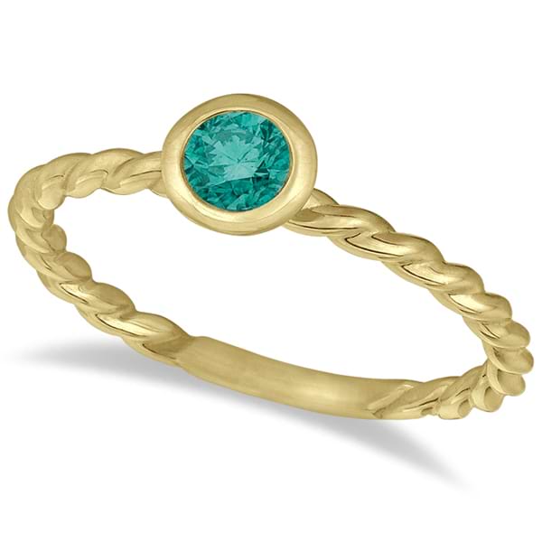 Fancy Blue Bezel Diamond Solitaire Swirl Ring 14k Yellow Gold (0.30ct)