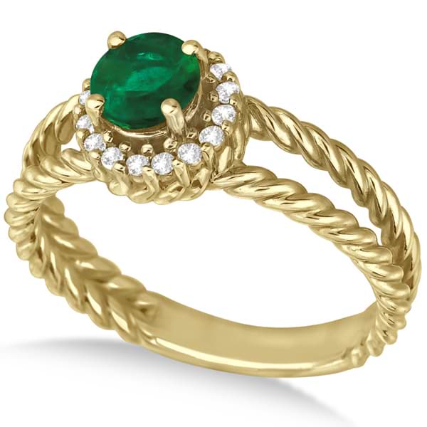 Round Cut Emerald & Diamond Split Shank Ring 14k Yellow Gold (0.65ct)