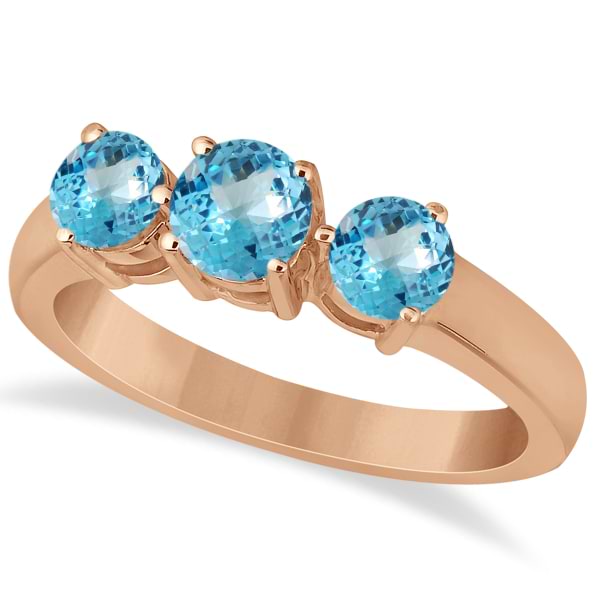 Three Stone Round Blue Topaz Gemstone Ring 14k Rose Gold 1.50ct