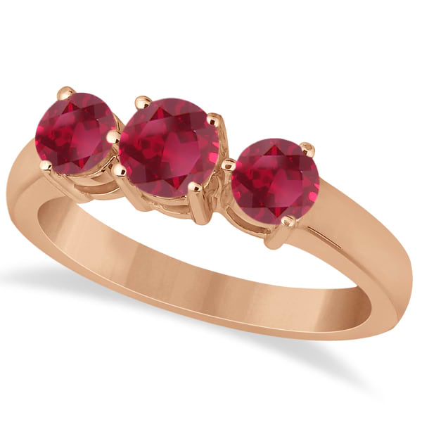Three Stone Round Ruby Gemstone Ring in 14k Rose Gold 1.50ct