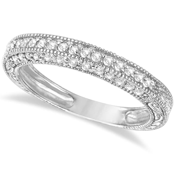Rim-Accented Diamond Filigree Ring Band 14k White Gold (0.45ct)