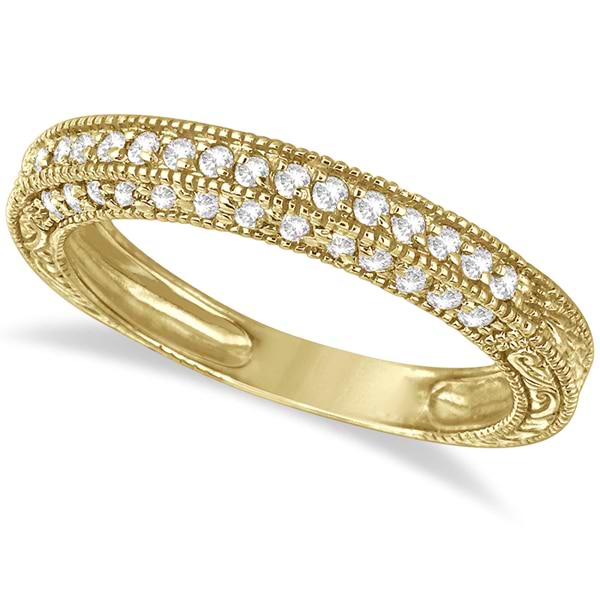 Rim-Accented Diamond Filigree Ring Band 14k Yellow Gold (0.45ct)