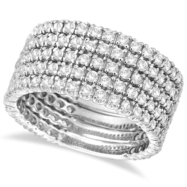 Five-Rows Wide Band Diamond Right Hand Ring 14k White Gold (2.50ct)