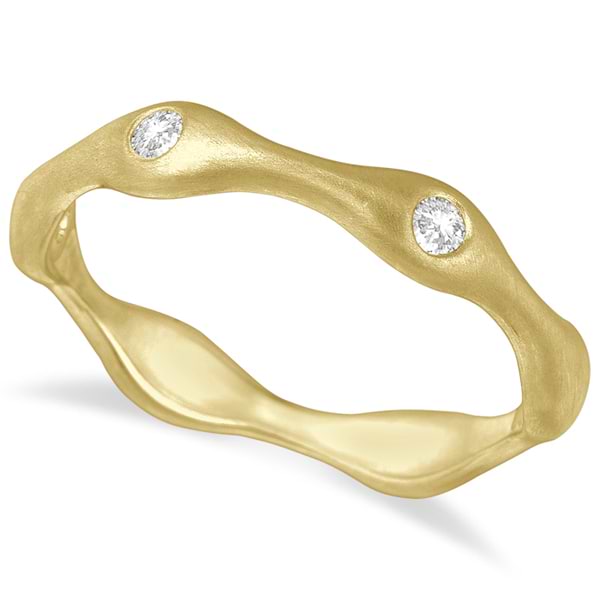 Wavy Band Burnish Set Diamond Right-Hand Ring 14k Yellow Gold (0.15ct)