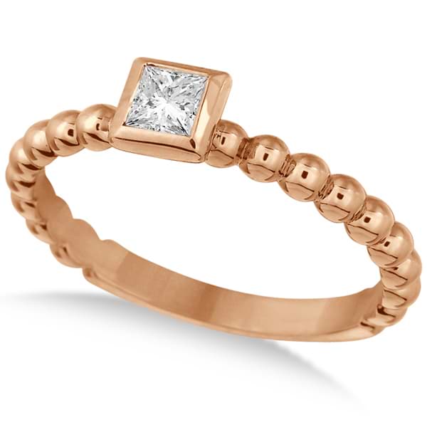 Princess Cut Diamond Beaded Solitaire Ring 14k Rose Gold (0.25ct)