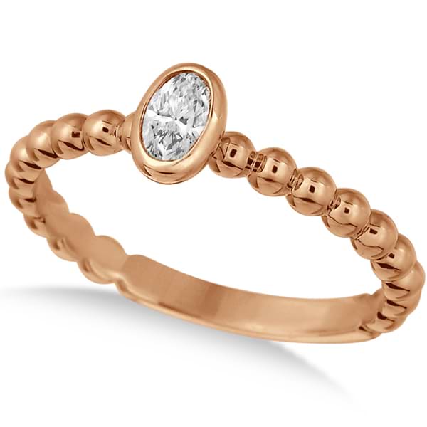 Oval Cut Diamond Beaded Solitaire Ring 14k Rose Gold (0.25ct)