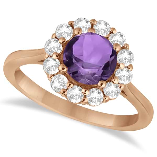 Halo Diamond Accented and Amethyst Lady Di Ring 14K Rose Gold (2.14ct)