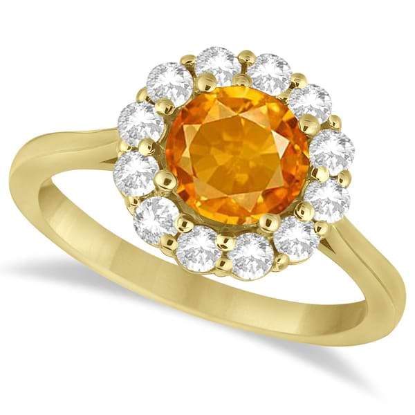 Halo Diamond Accented and Citrine Lady Di Ring 14K Yellow Gold (2.14ct)