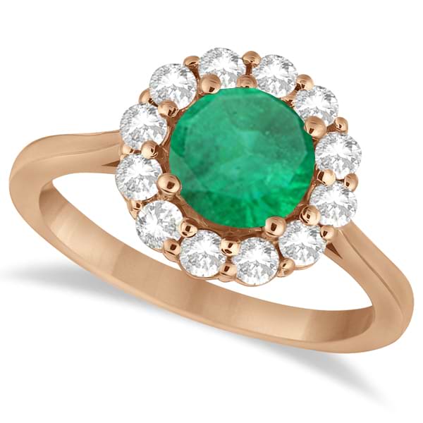 Halo Diamond Accented and Emerald Lady Di Ring 18k Rose Gold (2.14ct)