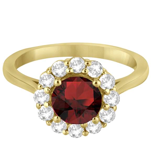 Halo Diamond Accented and Garnet Lady Di Ring 14K Yellow Gold (2.14ct)