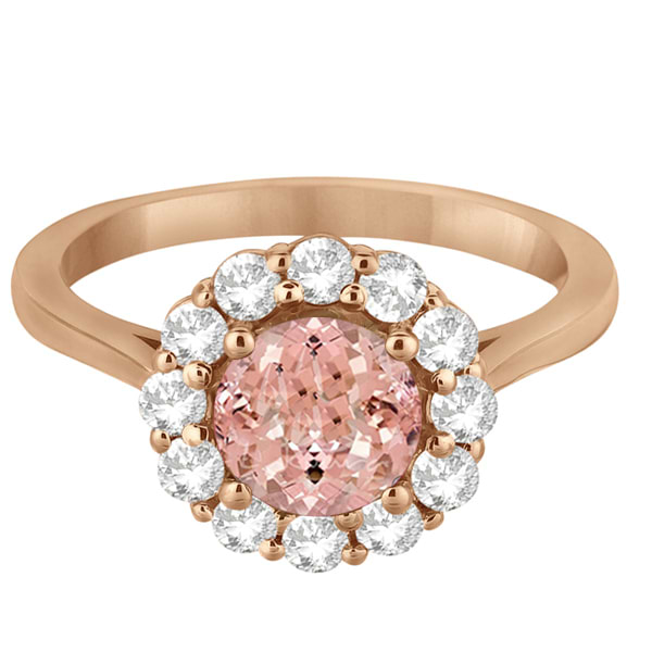 Halo Diamond Accented and Morganite Lady Di Ring 14K Rose Gold (2.14ct)