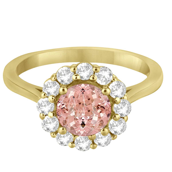 Halo Diamond Accented and Morganite Lady Di Ring 14K Yellow Gold (2.14ct)