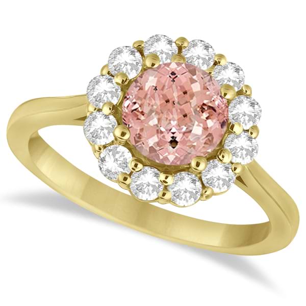 Halo Diamond Accented and Morganite Lady Di Ring 18k Yellow Gold (2.14ct)