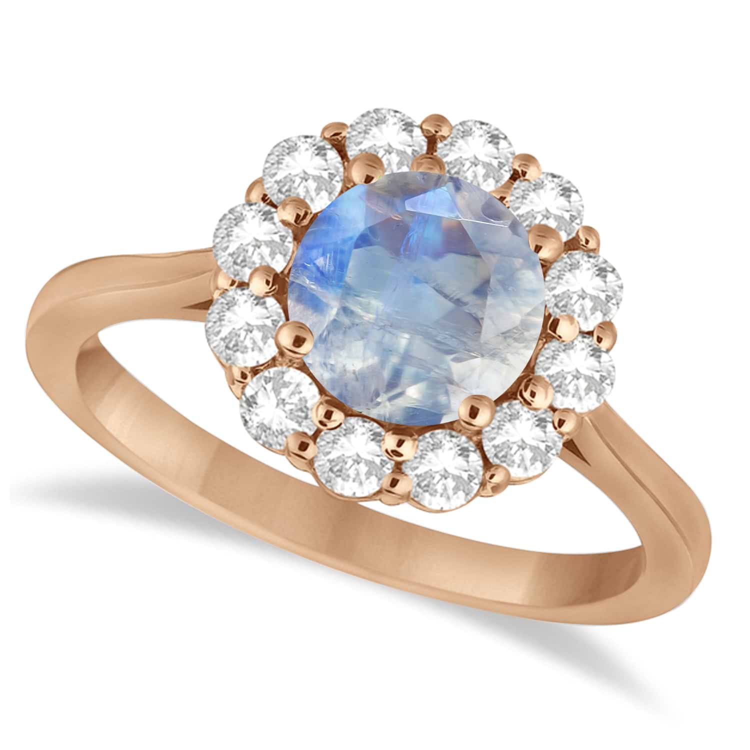 Halo Diamond Accented and Moonstone Lady Di Ring 14K Rose Gold (2.14ct)