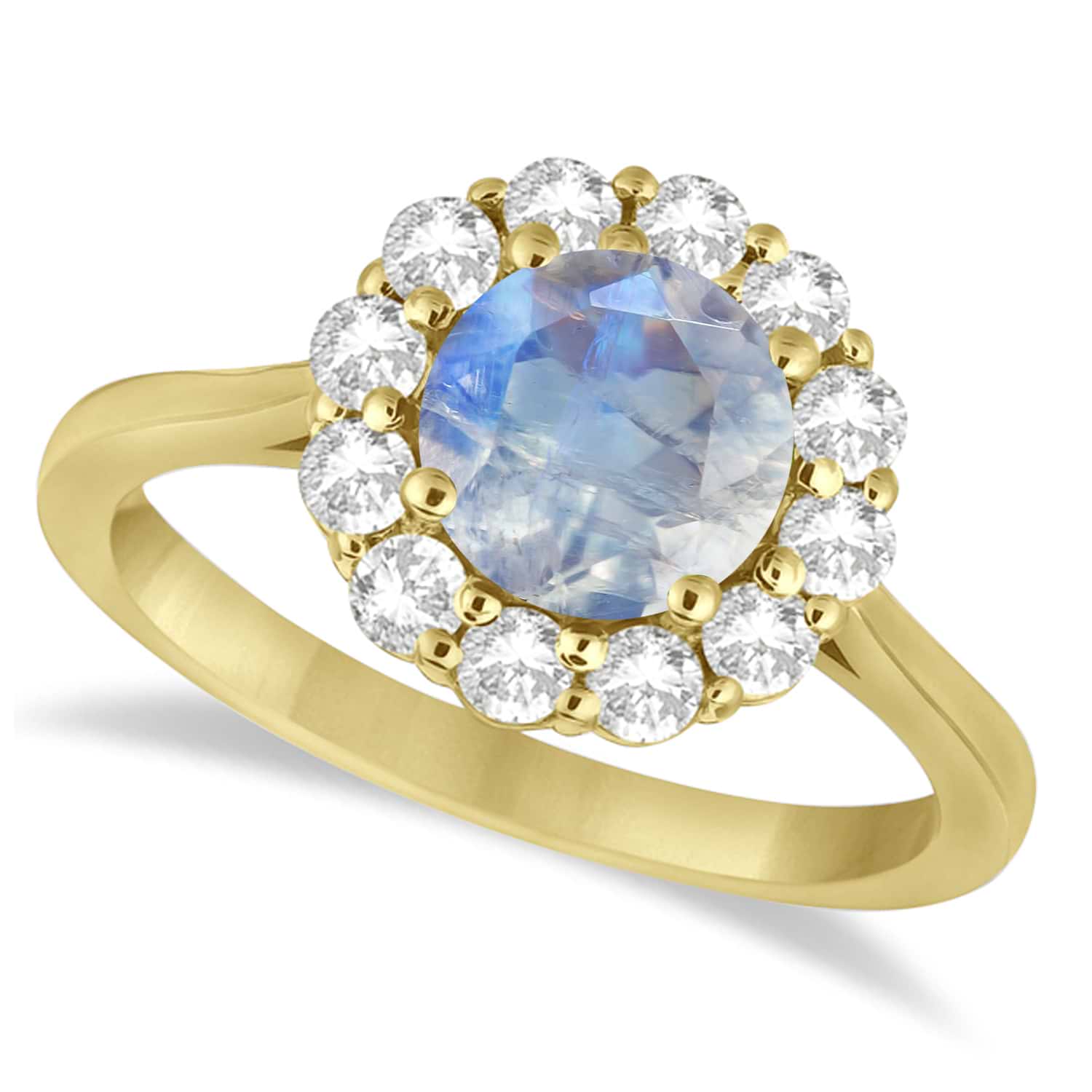Halo Diamond Accented and Moonstone Lady Di Ring 14K Yellow Gold (2.14ct)