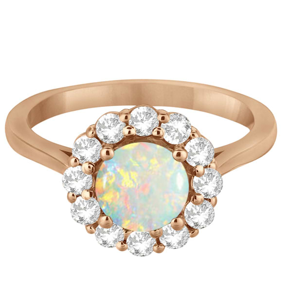 Halo Diamond Accented and Opal Lady Di Ring 14K Rose Gold (2.14ct)