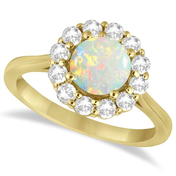Halo Diamond Accented and Opal Lady Di Ring 18k Yellow Gold (2.14ct)