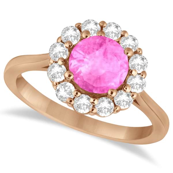 Halo Diamond Accented and Pink Sapphire Lady Di Ring 18k Rose Gold (2.14ct)