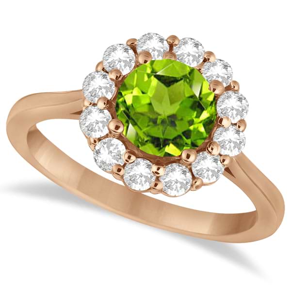 Halo Diamond Accented and Peridot Lady Di Ring 14K Rose Gold (2.14ct)