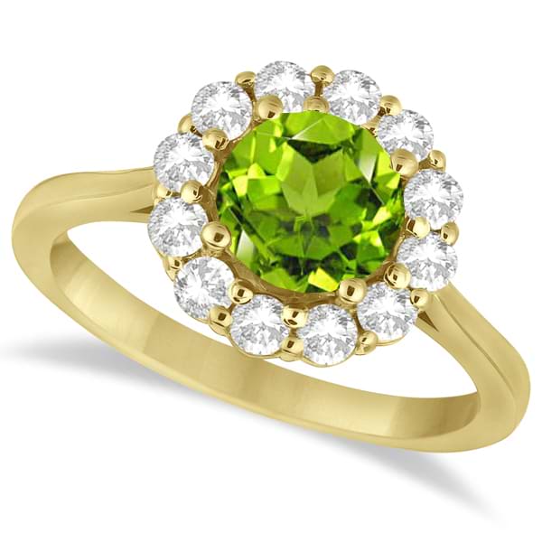 Halo Diamond Accented and Peridot Lady Di Ring 14K Yellow Gold (2.14ct)