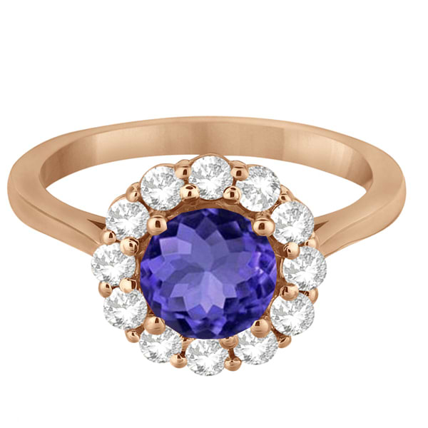 Halo Diamond Accented and Tanzanite Lady Di Ring 14K Rose Gold (2.14ct)