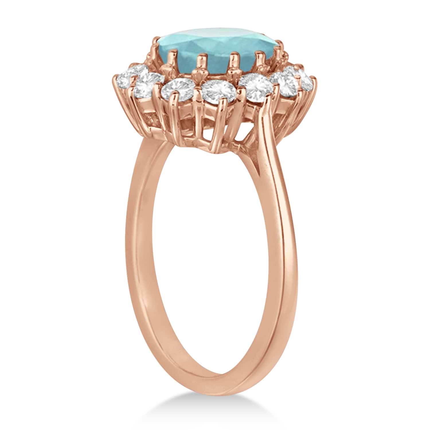 Oval Aquamarine and Diamond Ring 18k Rose Gold (3.60ctw)