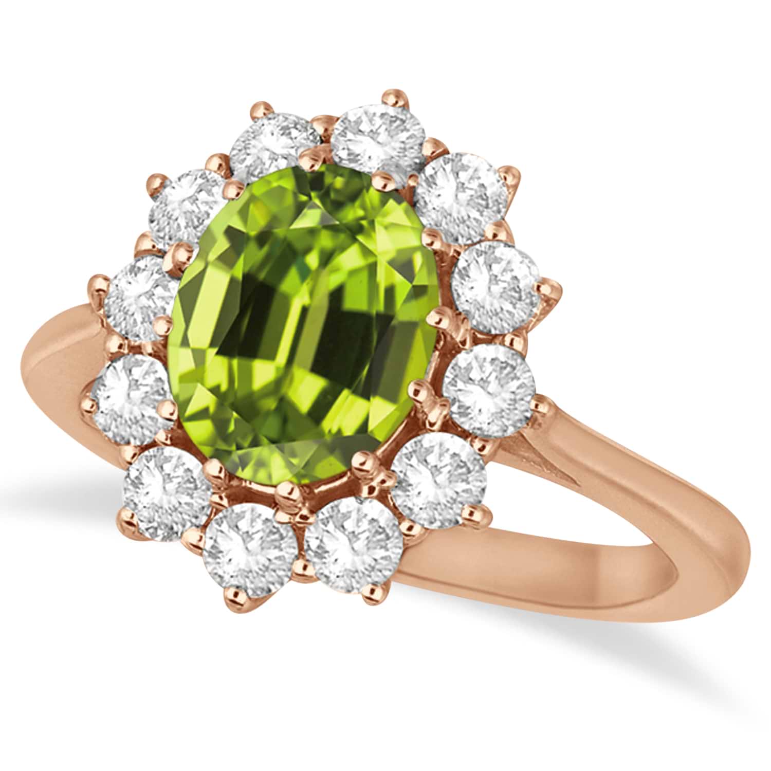 Oval Peridot & Diamond Accented Ring in 18k Rose Gold (3.60ctw)