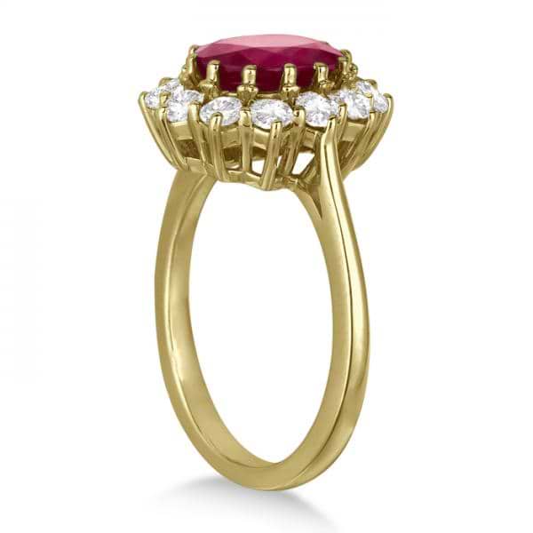 Oval Ruby & Diamond Accented Ring 18k Yellow Gold (3.60ctw)