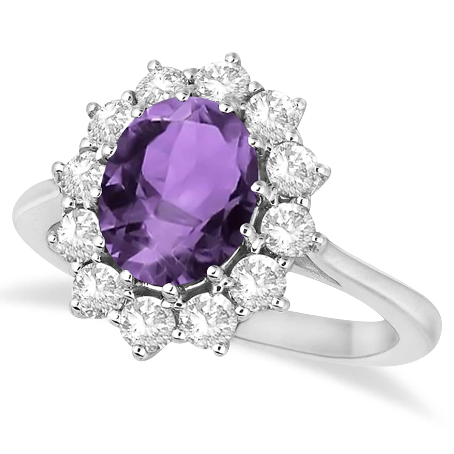 Oval Amethyst & Diamond Accented Ring in 18k White Gold (3.60ctw)