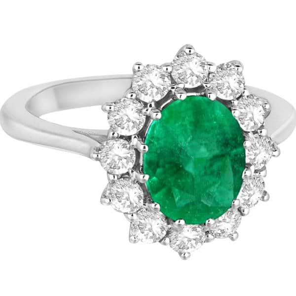 Oval Emerald & Diamond Accented Ring 18k White Gold (3.60ctw)