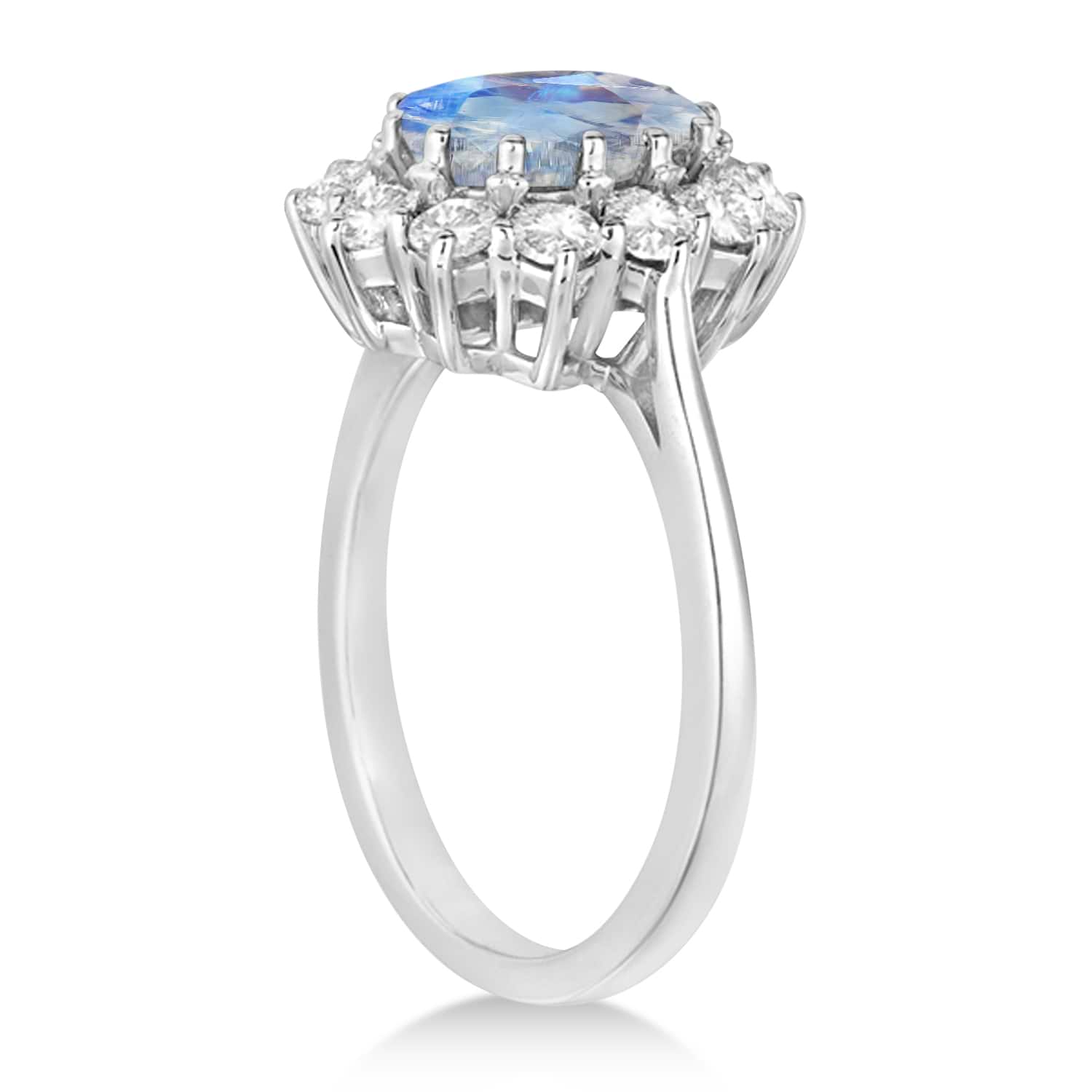 Oval Moonstone and Diamond Ring 18k White Gold (2.80ctw)