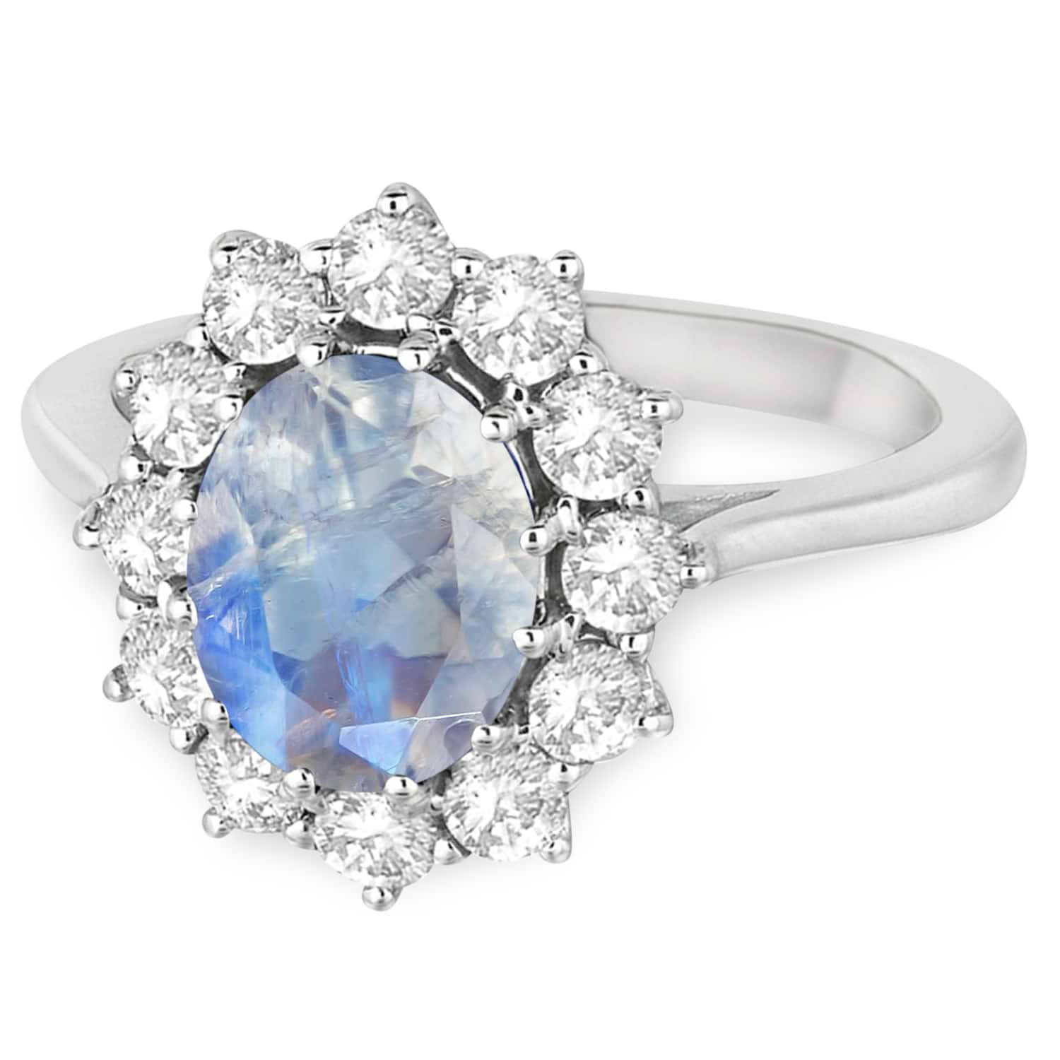 Oval Moonstone and Diamond Ring 14k White Gold (2.80ctw)