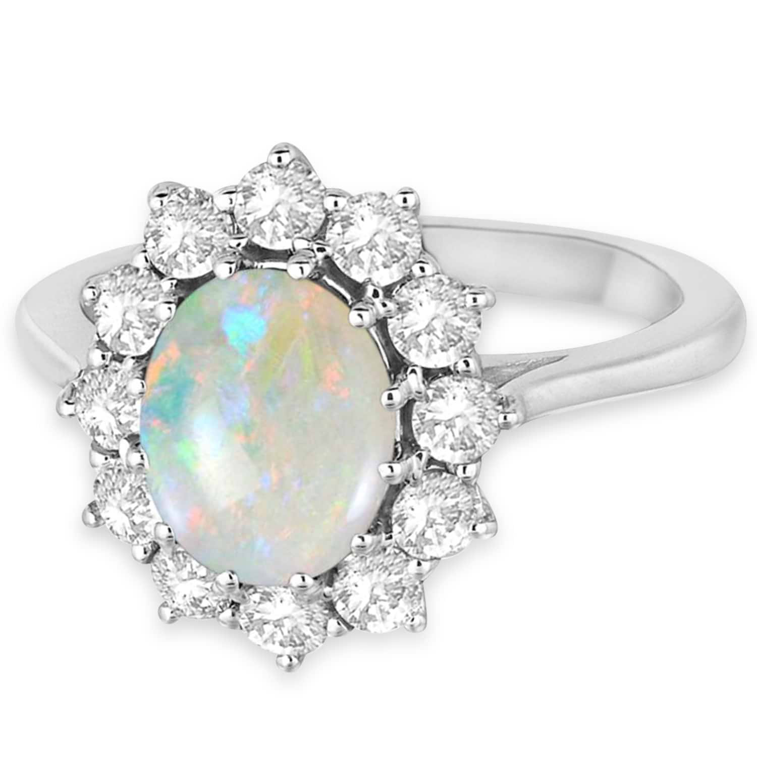 Oval Shape Opal & Diamond Accented Ring in 18k White Gold (3.60ctw)