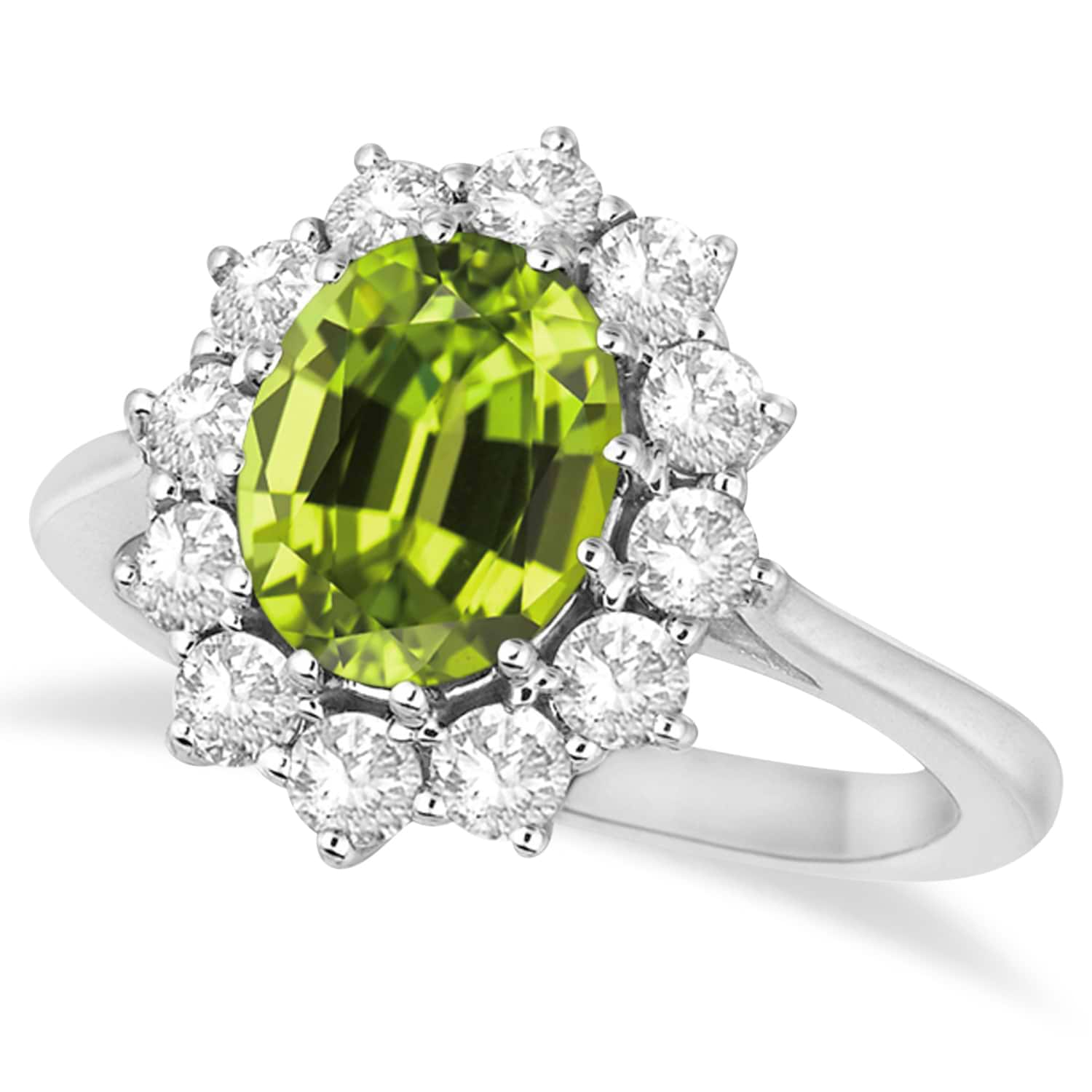 Oval Peridot & Diamond Accented Ring in 18k White Gold (3.60ctw)