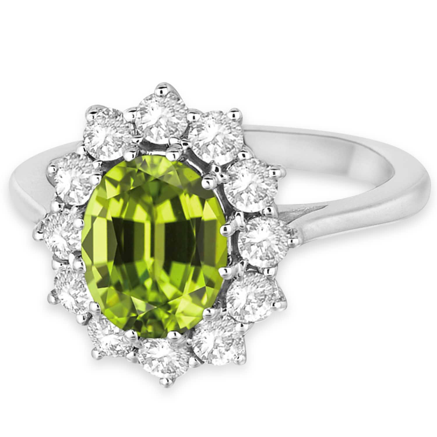 Oval Peridot & Diamond Accented Ring in 18k White Gold (3.60ctw)
