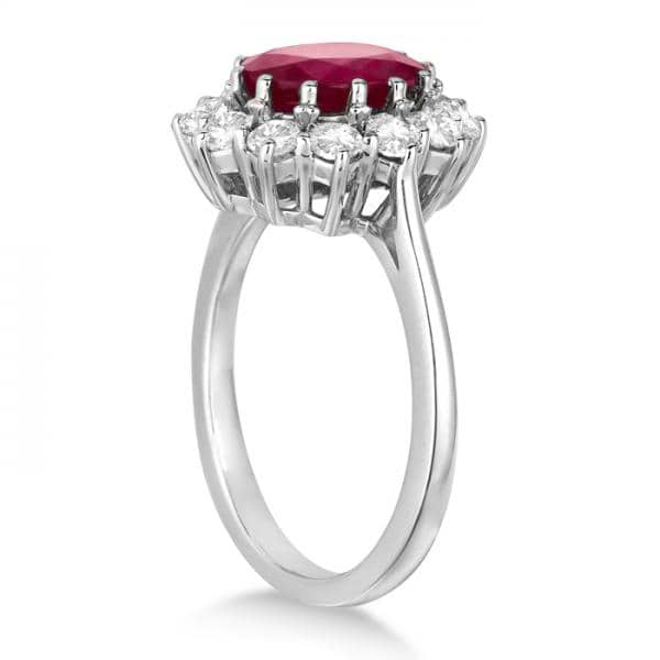 Oval Ruby & Diamond Accented Ring 18k White Gold (3.60ctw)