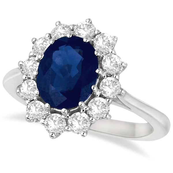 Oval Blue Sapphire & Diamond Accented Ring 18k White Gold (3.60ctw)