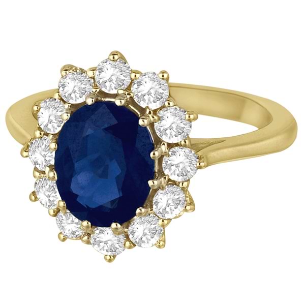 Oval Blue Sapphire & Diamond Accented Ring 18k Yellow Gold (3.60ctw)