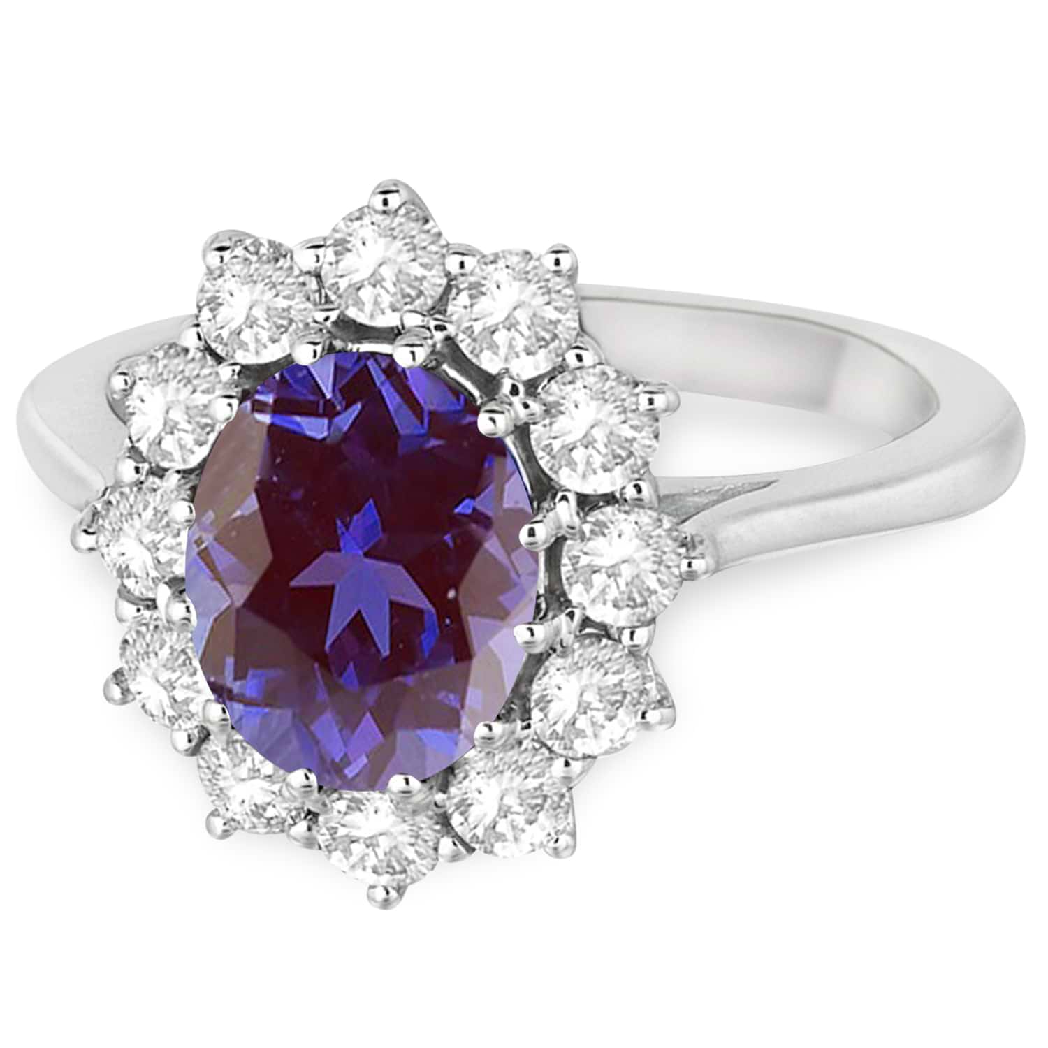 Oval Lab Alexandrite and Diamond Ring 18k White Gold (3.60ctw)