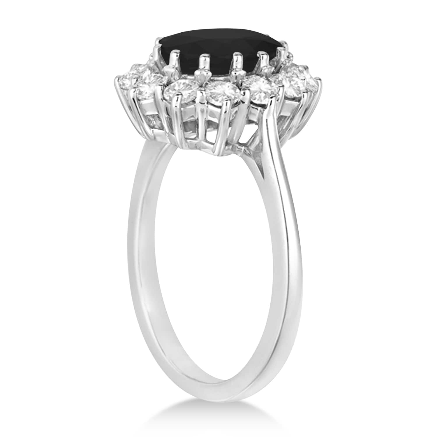 Oval Black & White Diamond Accented Ring 18k White Gold (2.80ctw)