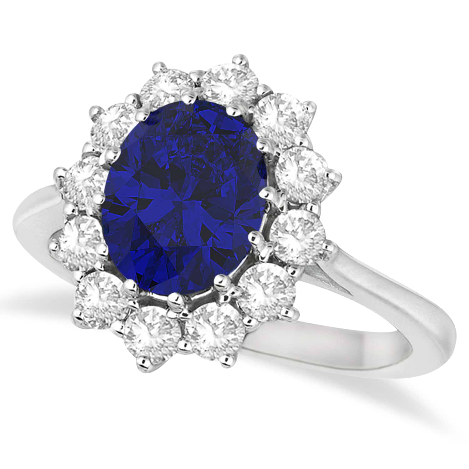 Oval Lab Blue Sapphire & Diamond Accented Ring 14k White Gold (3.60ctw)