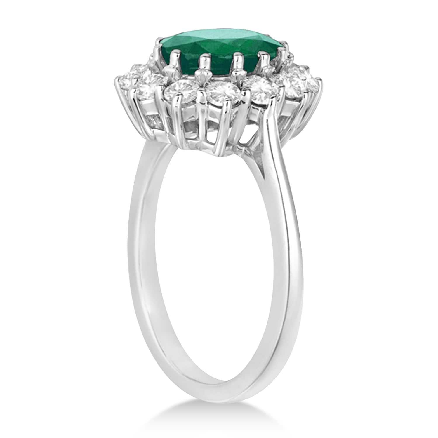 Oval Lab Emerald and Diamond Ring 14k White Gold (3.60ctw)